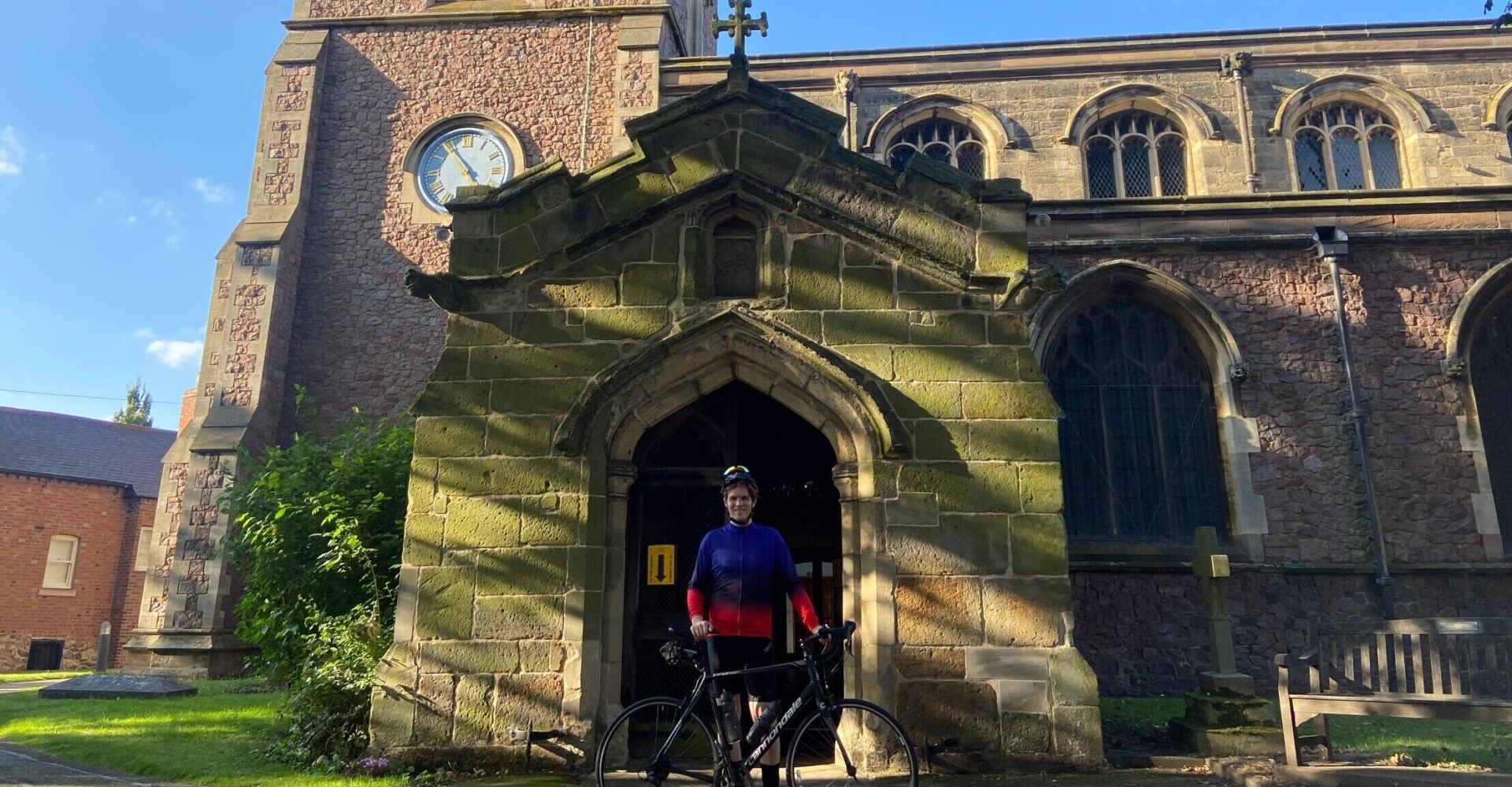 Sean Dudley outside Barrow Upon Soar church during Ride+Stride 2024